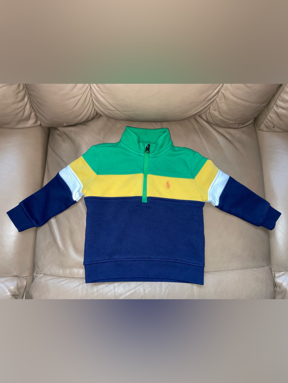 Ralph Lauren Green Yellow Navy Colorblock Half-Zip Sweatshirt